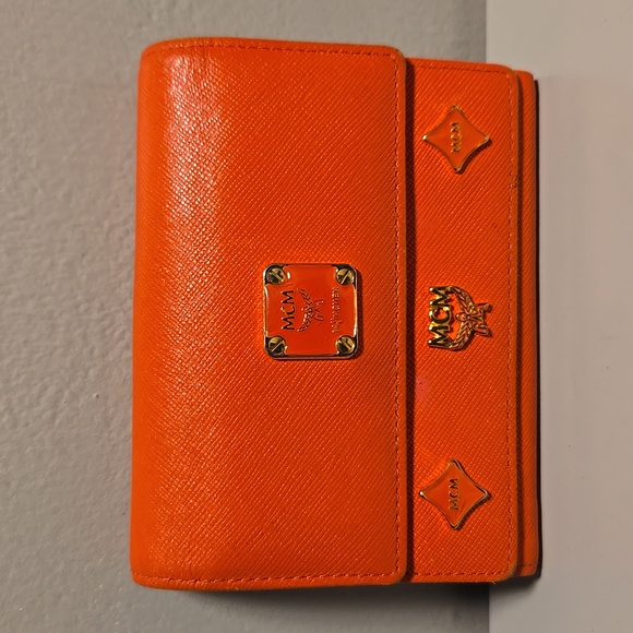 MCM Handbags - MCM Leather Orange Wallet with Gold Accents